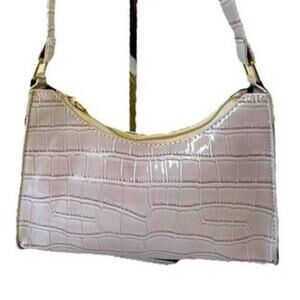NEW Mini Bag Vegan Leather Reptile Print Handbag Purse Champagne Cream Gold Zip